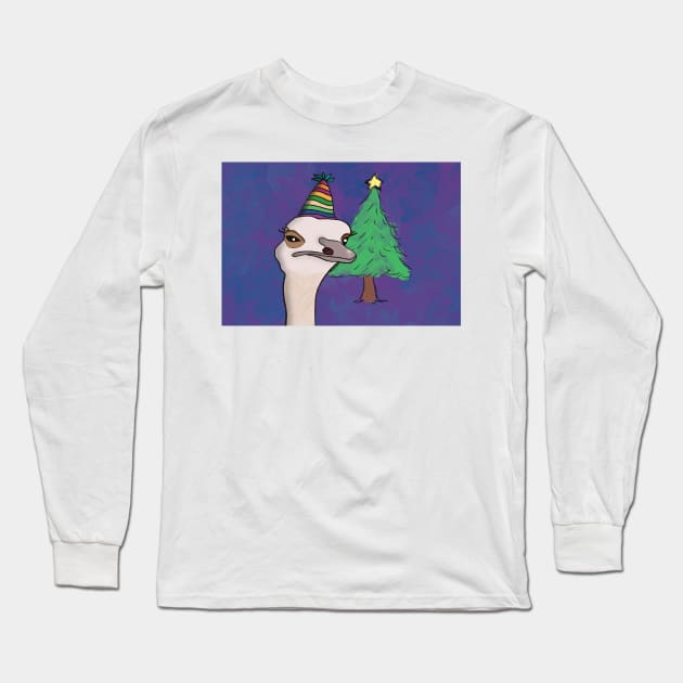 Christmas  Party Ostrich Long Sleeve T-Shirt by ngiammarco